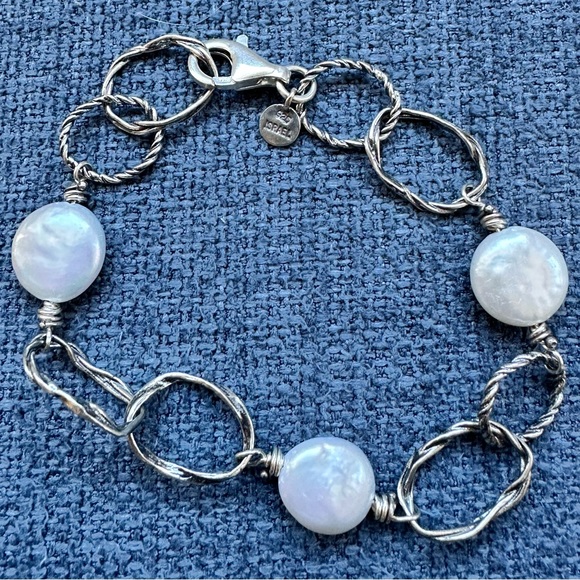 Or Paz Sterling Silver Cultured Pearl Coin Station Bracelet - Picture 7 of 10